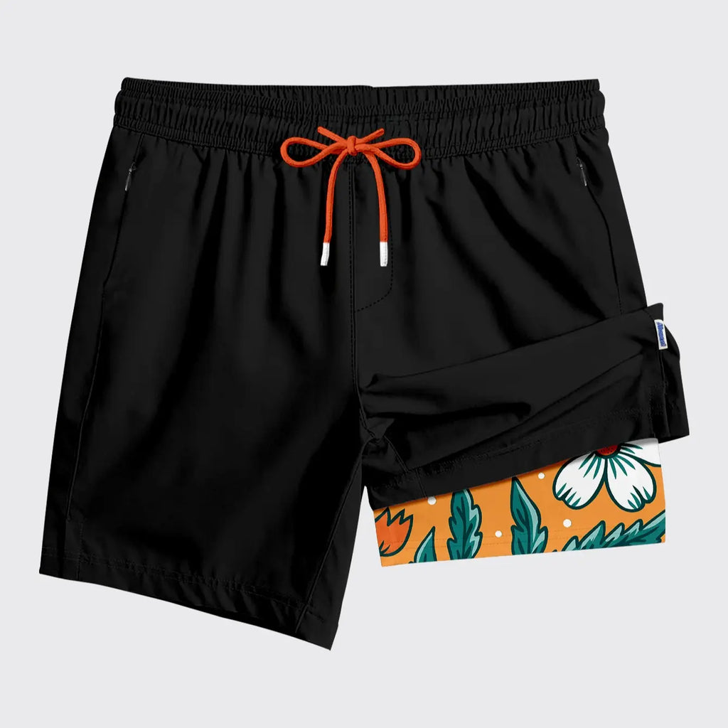 Men's 2-in-1 Swim Trunks – 6" Compression Liner, Quick-Dry, Zipper Pockets | S–2XL