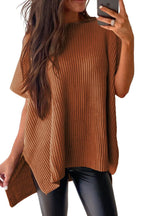 Women’s Oversized Knit Pullover Top – Puff Sleeve Round Neck Cotton Knitwear