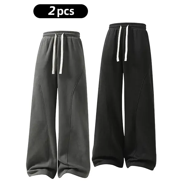 summervibes Men's Solid-Color Drawstring Pants with Curved Blade Design—Casual comfort, relaxed fit suitable for all seasons. Street-style men's trousers perfect for everyday wear and layering. Menswear Beige daily wear pant