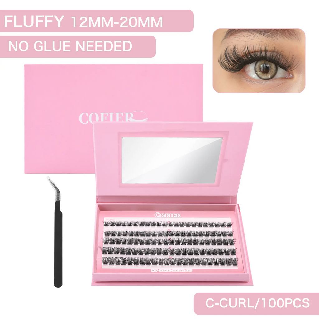 Cluster Lashes Kit – Jelly-Bond Self-Adhesive False Eyelashes with Tweezers