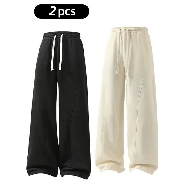 summervibes Men's Solid-Color Drawstring Pants with Curved Blade Design—Casual comfort, relaxed fit suitable for all seasons. Street-style men's trousers perfect for everyday wear and layering. Menswear Beige daily wear pant