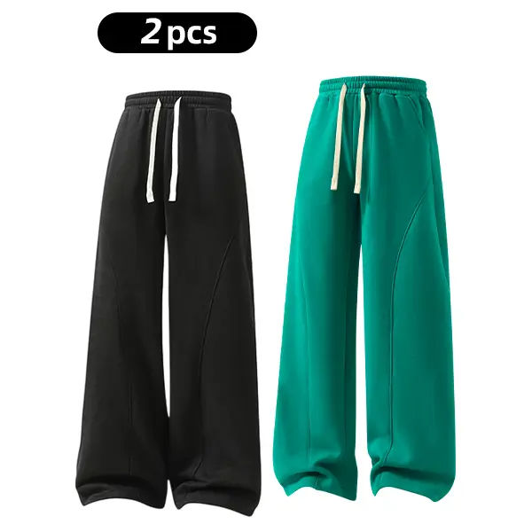 summervibes Men's Solid-Color Drawstring Pants with Curved Blade Design—Casual comfort, relaxed fit suitable for all seasons. Street-style men's trousers perfect for everyday wear and layering. Menswear Beige daily wear pant