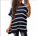 Women’s Oversized Knit Pullover Top – Puff Sleeve Round Neck Cotton Knitwear