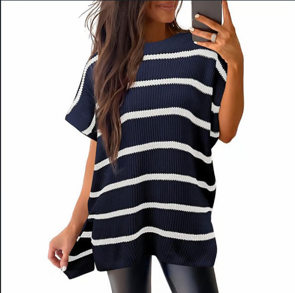 Women’s Oversized Knit Pullover Top – Puff Sleeve Round Neck Cotton Knitwear