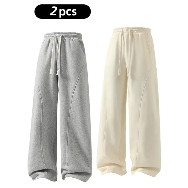 summervibes Men's Solid-Color Drawstring Pants with Curved Blade Design—Casual comfort, relaxed fit suitable for all seasons. Street-style men's trousers perfect for everyday wear and layering. Menswear Beige daily wear pant