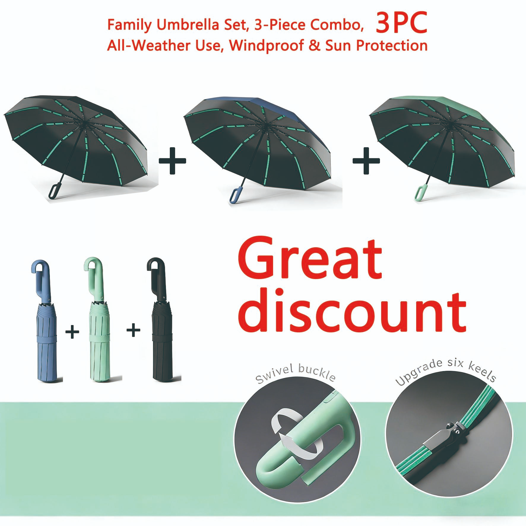 Automatic Folding Umbrella, 1 Count/60pcs Portable Rain Umbrella with Loop Buckle, Windproof & Waterproof Umbrella for Men & Women