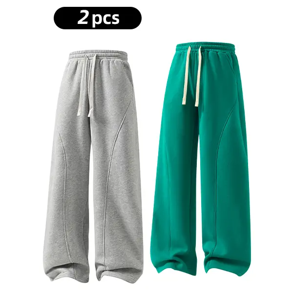 summervibes Men's Solid-Color Drawstring Pants with Curved Blade Design—Casual comfort, relaxed fit suitable for all seasons. Street-style men's trousers perfect for everyday wear and layering. Menswear Beige daily wear pant