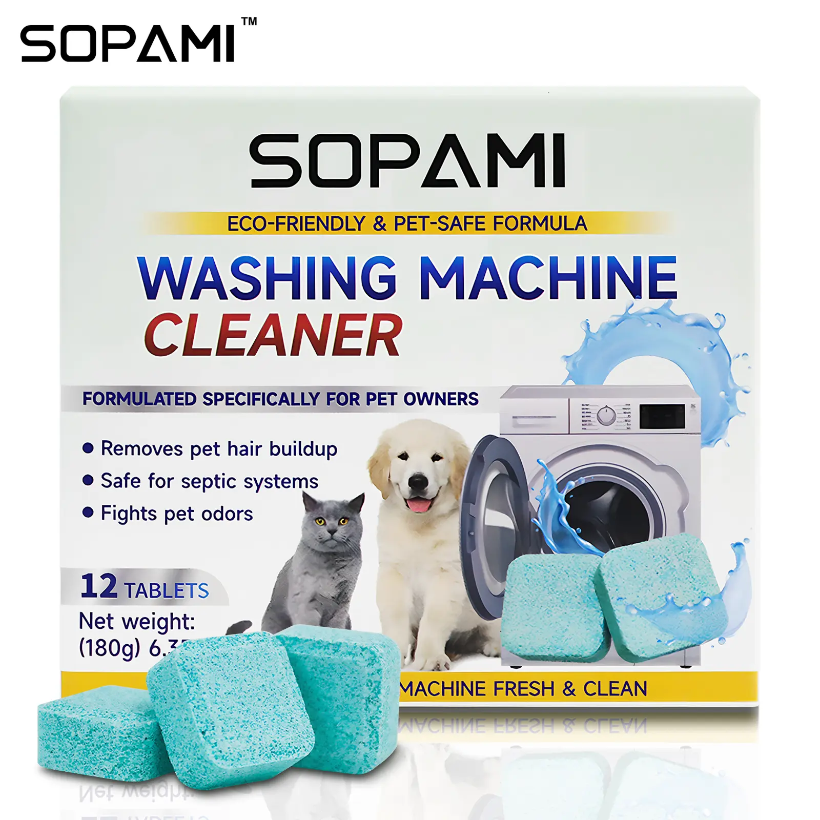 Washing Machine Cleaner Tablets | SOPAMI Deep Clean, Odor Eliminator & Pet-Safe Eco Formula