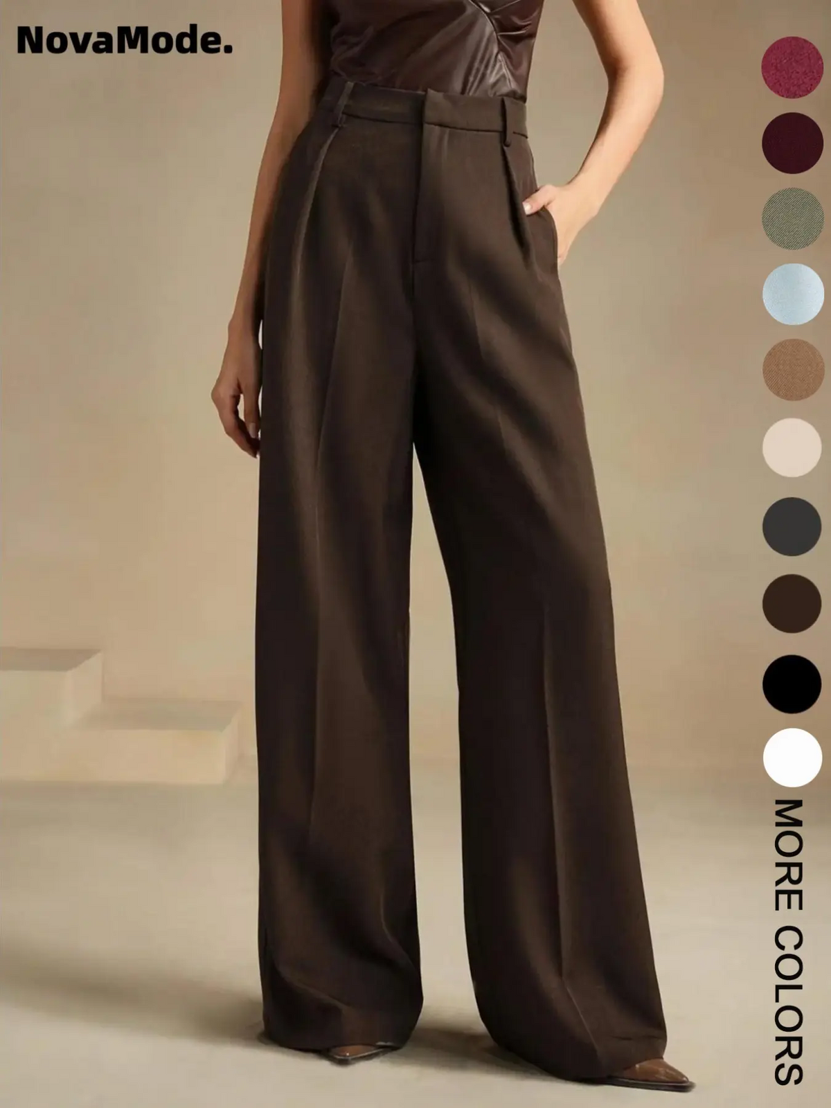 Women's Wide Leg Pants – Solid Color Elegant Trousers for Work & Casual Wear