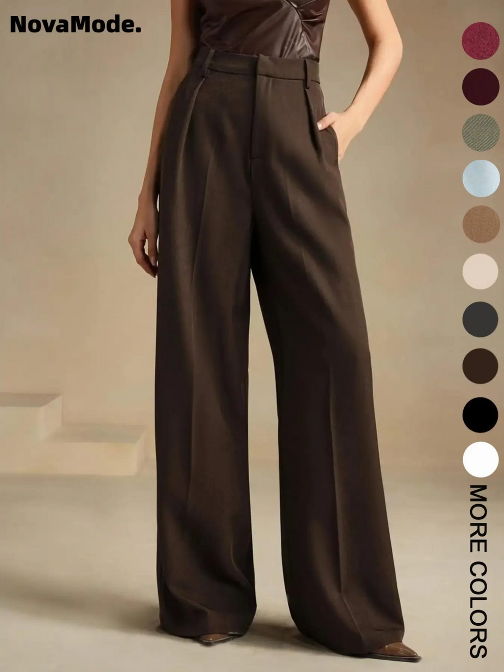 Women's Wide Leg Pants – Solid Color Elegant Trousers for Work & Casual Wear