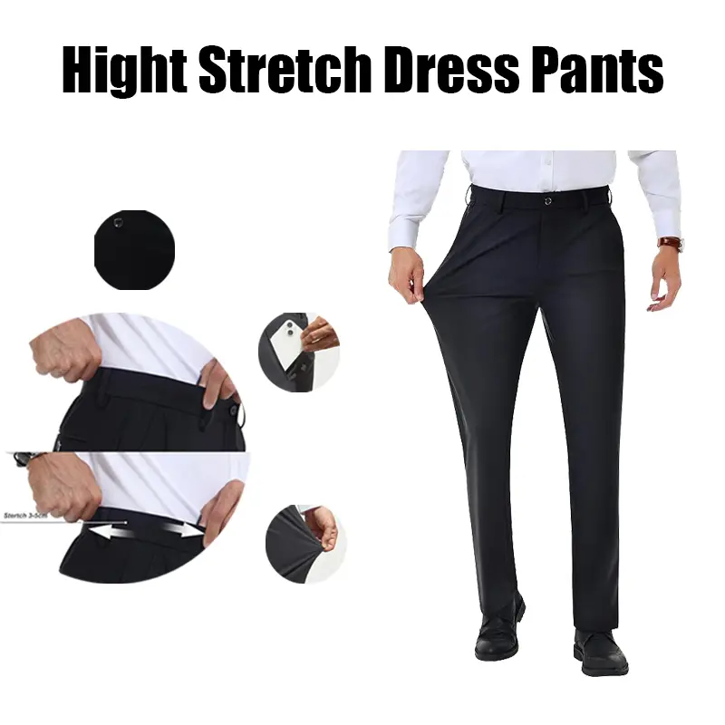 Alimens&Gentle Men's Stretch Dress Pants No Iron Golf Pants Expandable Waist Flat Front Business Casual Formal Pants
