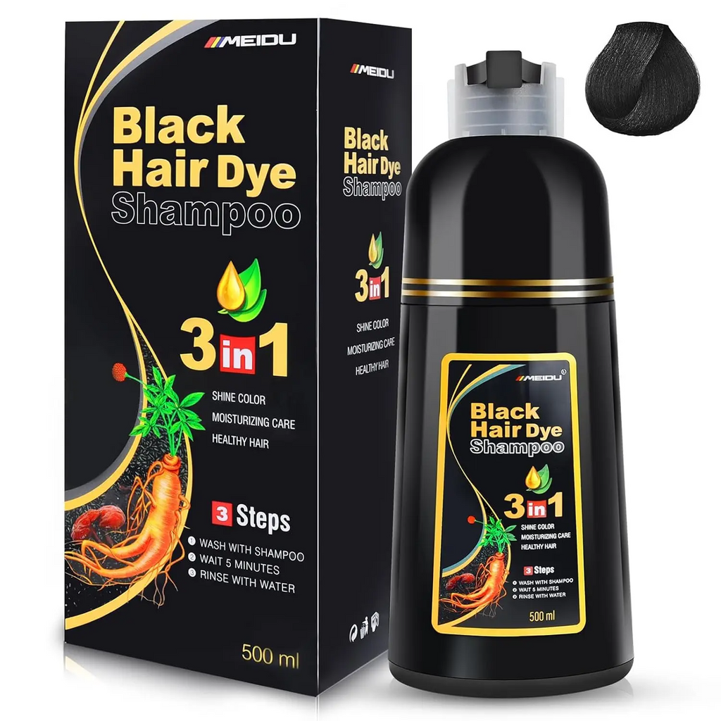 MEIDU 3-in-1 Herbal Hair Dye Shampoo – Ginseng, Grey Coverage, No Bleach