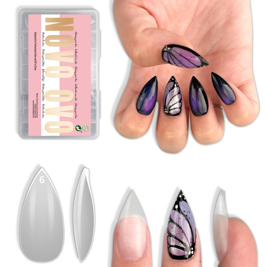 Short Sharp Stiletto Press-On Nail Tips – Extra Thick PMMA Soft Gel Full Cover