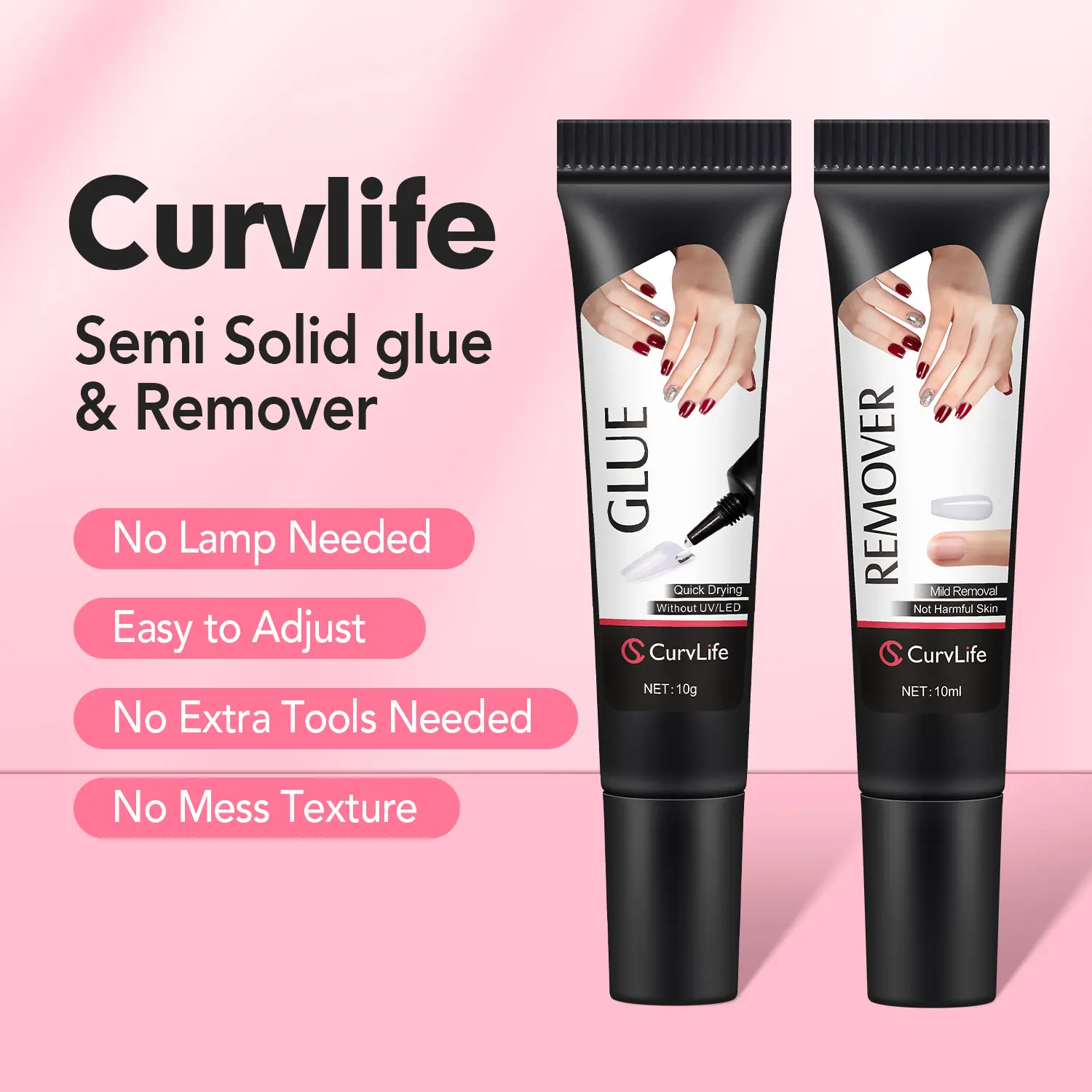 Nail Glue & Remover Kit | Quick-Dry Semi-Solid Press-On Nail Adhesive Gel – No UV Lamp Needed