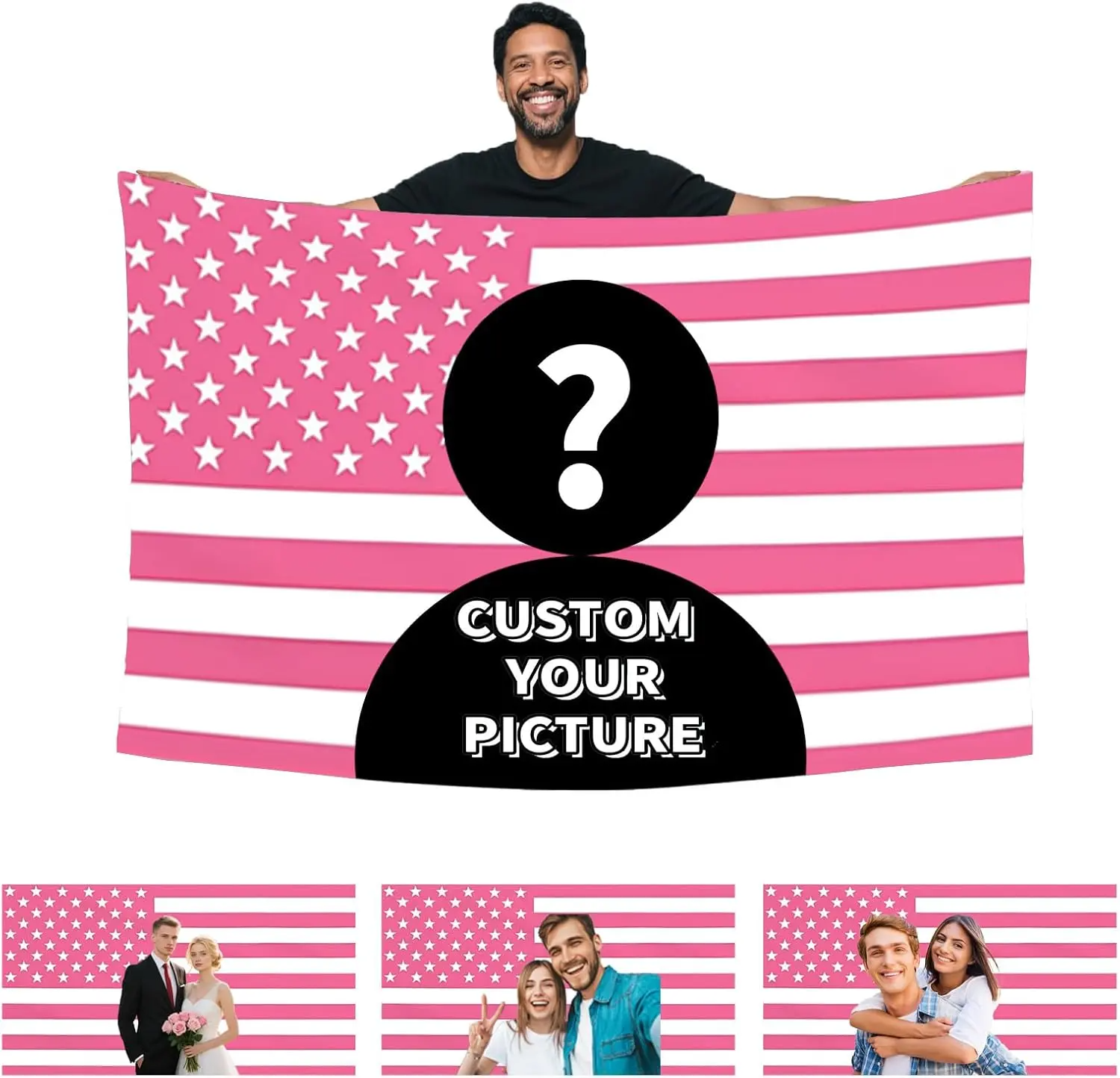 Personalized Pink American Flag Tapestry – Custom Photo Wall Art