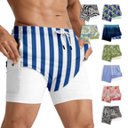 Men's 2-in-1 Swim Trunks – 6" Compression Liner, Quick-Dry, Zipper Pockets | S–2XL