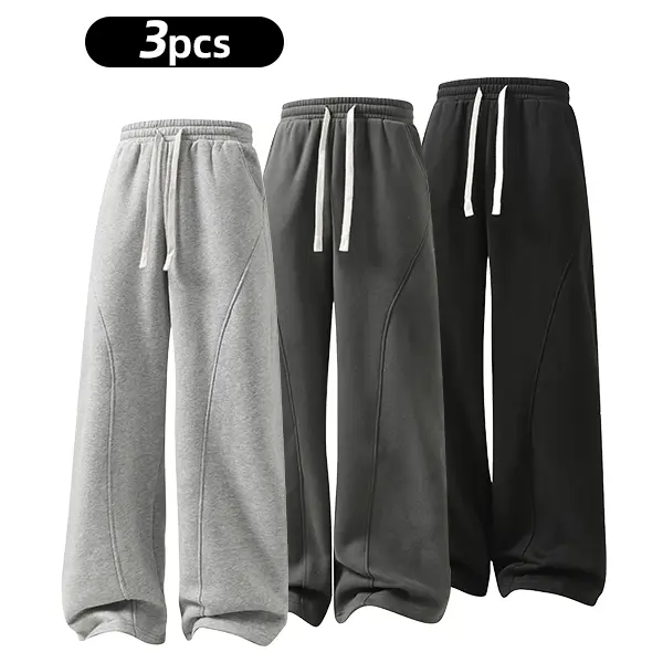 summervibes Men's Solid-Color Drawstring Pants with Curved Blade Design—Casual comfort, relaxed fit suitable for all seasons. Street-style men's trousers perfect for everyday wear and layering. Menswear Beige daily wear pant