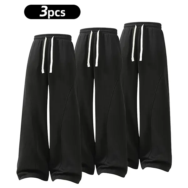 summervibes Men's Solid-Color Drawstring Pants with Curved Blade Design—Casual comfort, relaxed fit suitable for all seasons. Street-style men's trousers perfect for everyday wear and layering. Menswear Beige daily wear pant