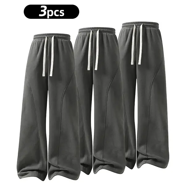 summervibes Men's Solid-Color Drawstring Pants with Curved Blade Design—Casual comfort, relaxed fit suitable for all seasons. Street-style men's trousers perfect for everyday wear and layering. Menswear Beige daily wear pant