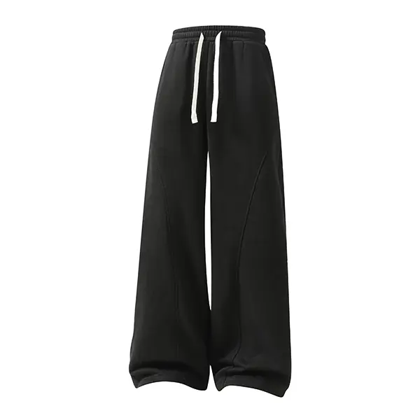 summervibes Men's Solid-Color Drawstring Pants with Curved Blade Design—Casual comfort, relaxed fit suitable for all seasons. Street-style men's trousers perfect for everyday wear and layering. Menswear Beige daily wear pant