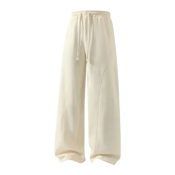 summervibes Men's Solid-Color Drawstring Pants with Curved Blade Design—Casual comfort, relaxed fit suitable for all seasons. Street-style men's trousers perfect for everyday wear and layering. Menswear Beige daily wear pant