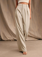 Women's Wide Leg Pants – Solid Color Elegant Trousers for Work & Casual Wear