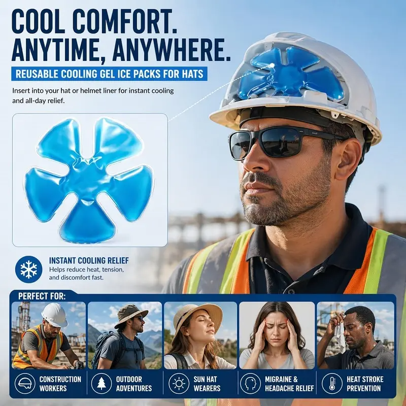 Cooling Gel Ice Pack Inserts for Hard Hats & Sun Hats – Reusable