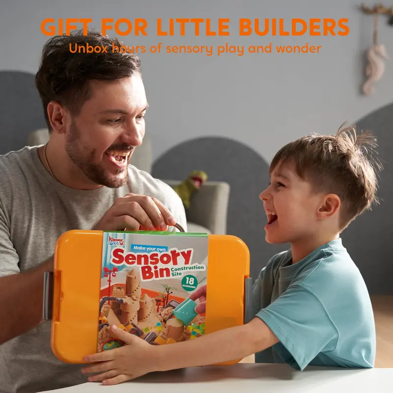 Klever Kits Sensory Bin for Toddlers – Sandbox with Lid, Glow-in-the-Dark Stones, 7 Themes