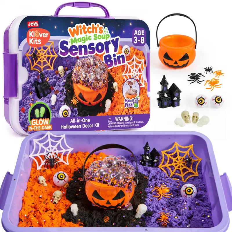 Klever Kits Sensory Bin for Toddlers – Sandbox with Lid, Glow-in-the-Dark Stones, 7 Themes