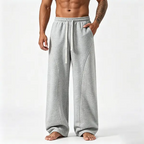 summervibes Men's Solid-Color Drawstring Pants with Curved Blade Design—Casual comfort, relaxed fit suitable for all seasons. Street-style men's trousers perfect for everyday wear and layering. Menswear Beige daily wear pant