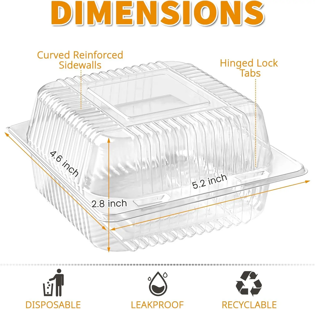 Clear Plastic Food Containers with Hinged Lids
