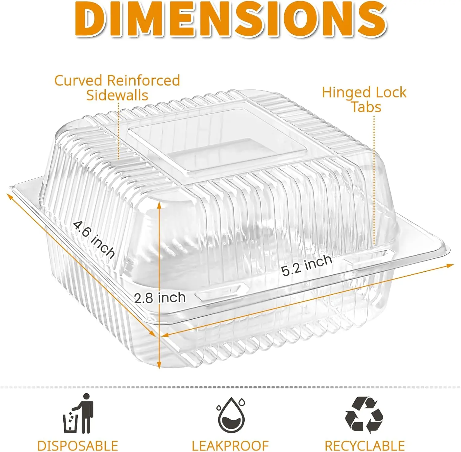 Clear Plastic Food Containers with Hinged Lids