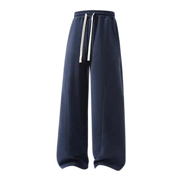 summervibes Men's Solid-Color Drawstring Pants with Curved Blade Design—Casual comfort, relaxed fit suitable for all seasons. Street-style men's trousers perfect for everyday wear and layering. Menswear Beige daily wear pant