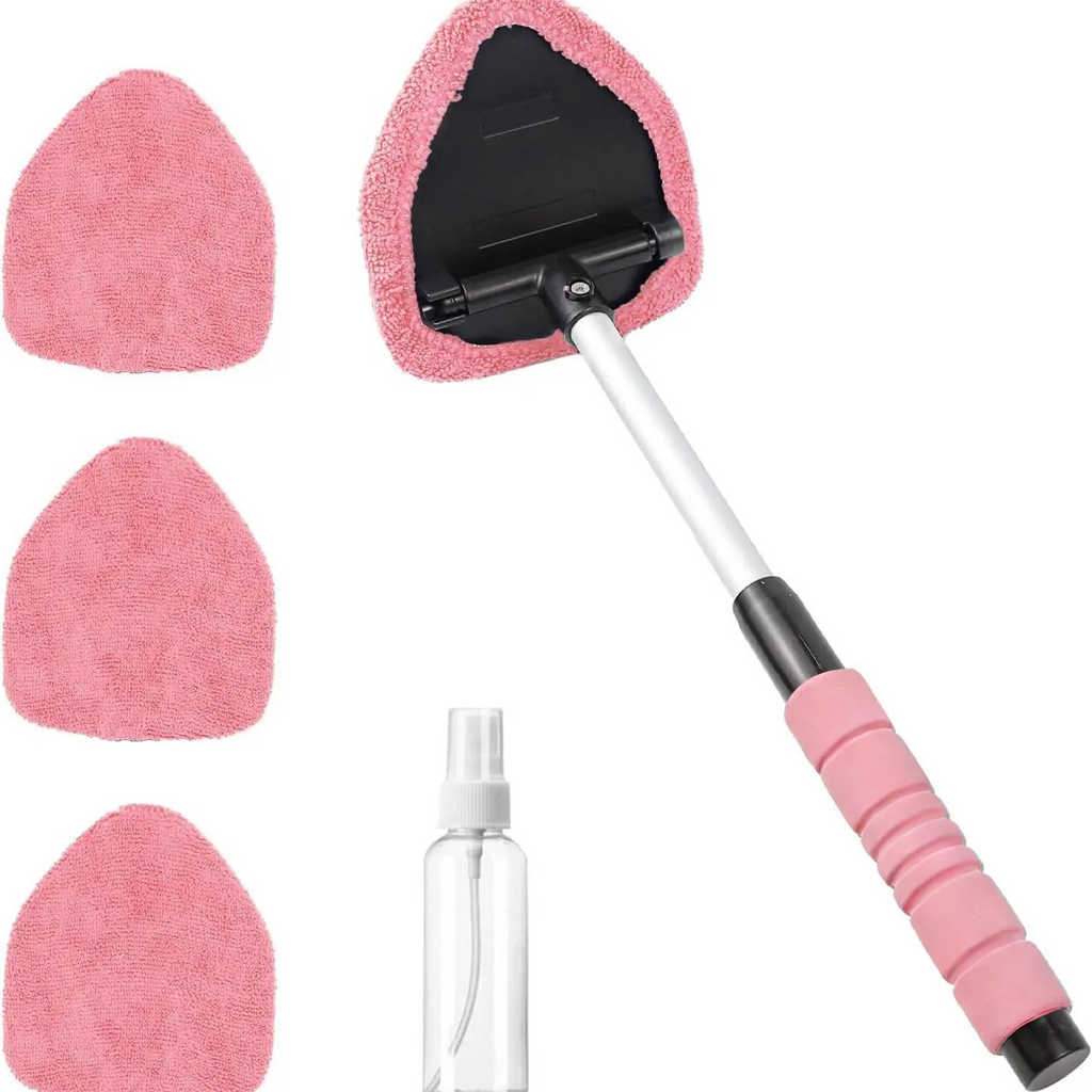 Car Windshield Cleaner – Extendable Handle, 180° Swivel Head & 3 Washable Microfiber Pads | Interior & Exterior