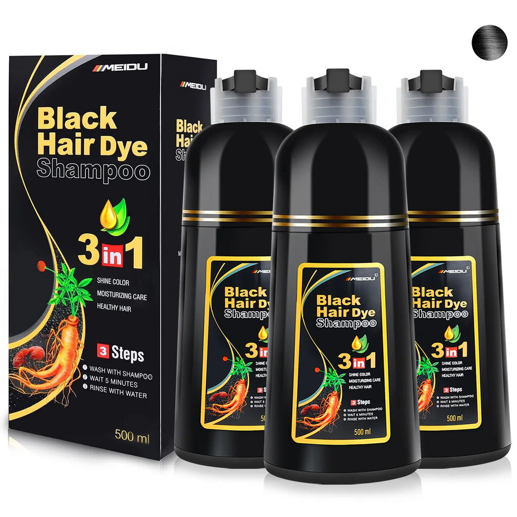 MEIDU 3-in-1 Herbal Hair Dye Shampoo – Ginseng, Grey Coverage, No Bleach