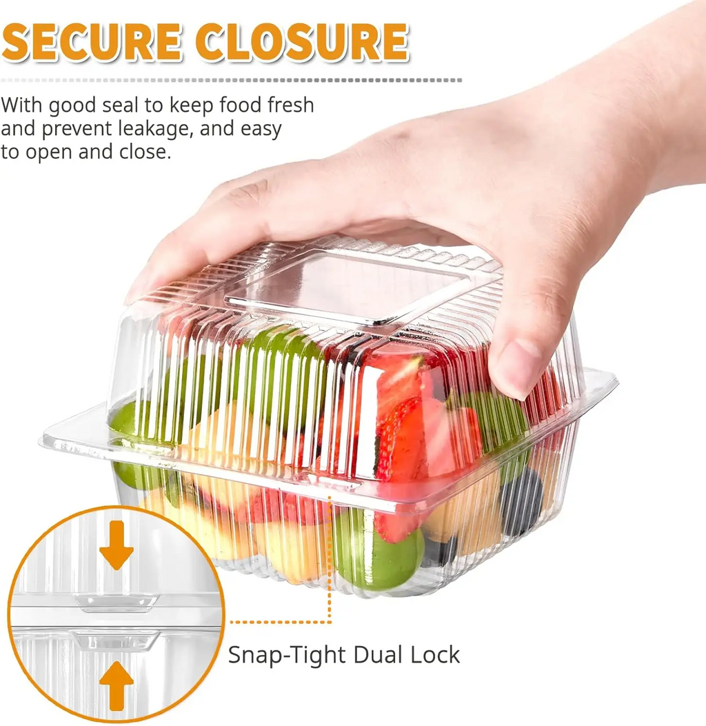 Clear Plastic Food Containers with Hinged Lids