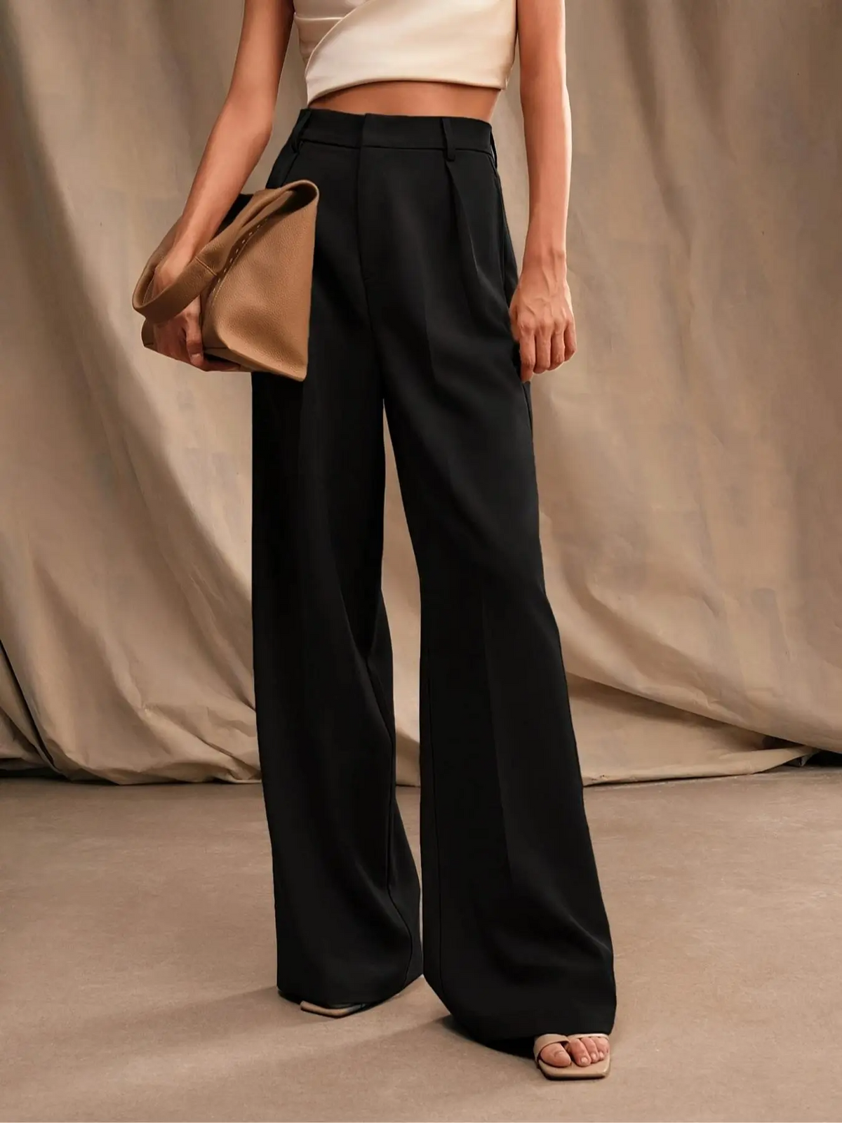 Women's Wide Leg Pants – Solid Color Elegant Trousers for Work & Casual Wear