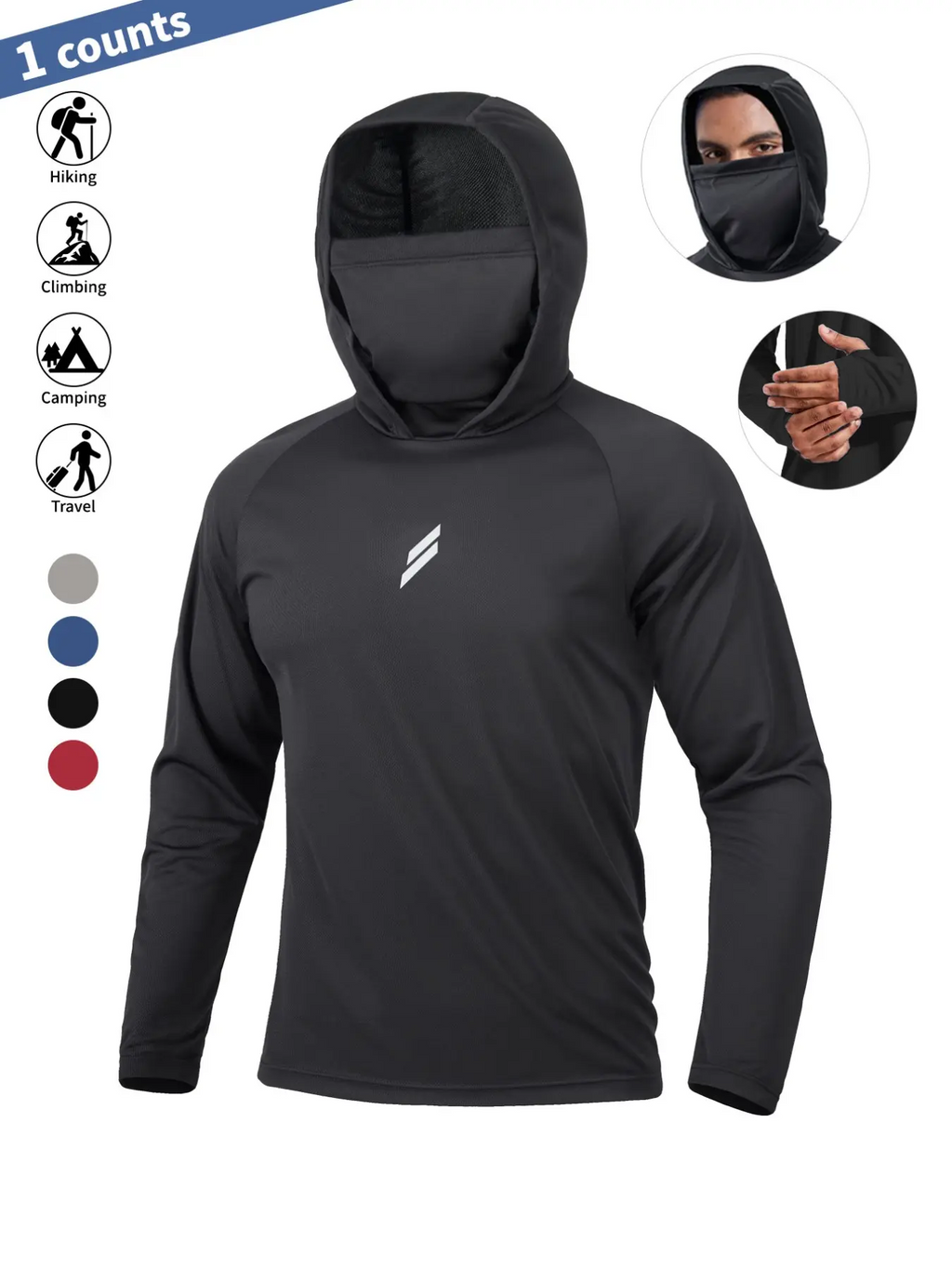 Men's Sun Protection Hoodie with Face Mask – UPF Quick-Dry Fishing Jacket | S–XXL