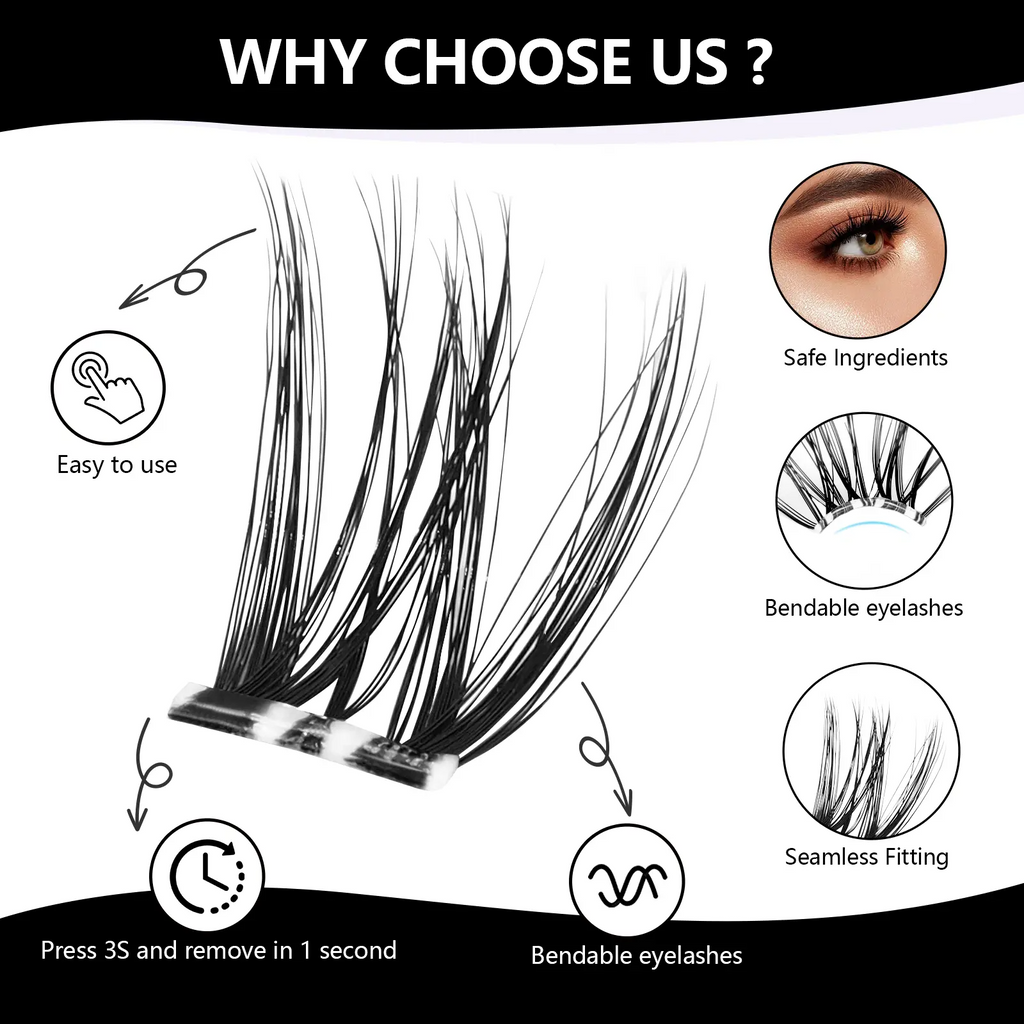Cluster Lashes Kit – Jelly-Bond Self-Adhesive False Eyelashes with Tweezers