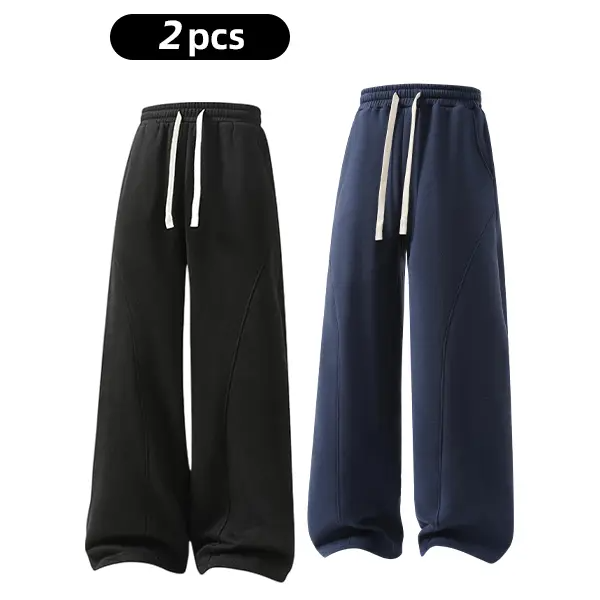 summervibes Men's Solid-Color Drawstring Pants with Curved Blade Design—Casual comfort, relaxed fit suitable for all seasons. Street-style men's trousers perfect for everyday wear and layering. Menswear Beige daily wear pant