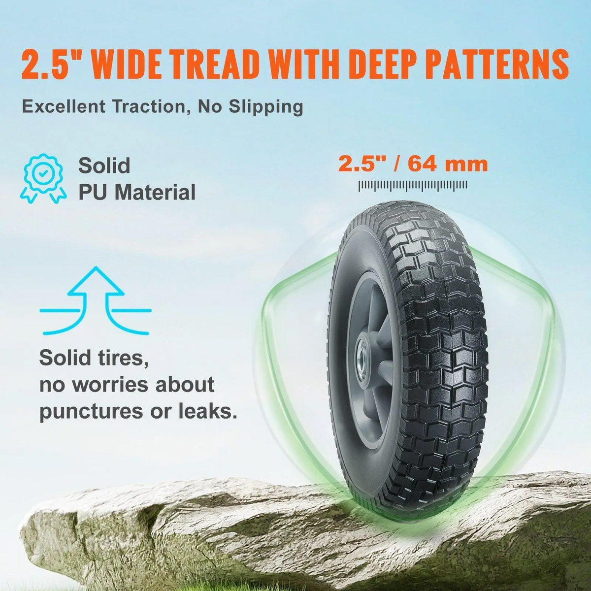 10" Solid PU Flat-Free Tire Wheel 2-Pack – 180–400 lb Load Capacity