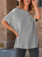 Women’s Oversized Knit Pullover Top – Puff Sleeve Round Neck Cotton Knitwear