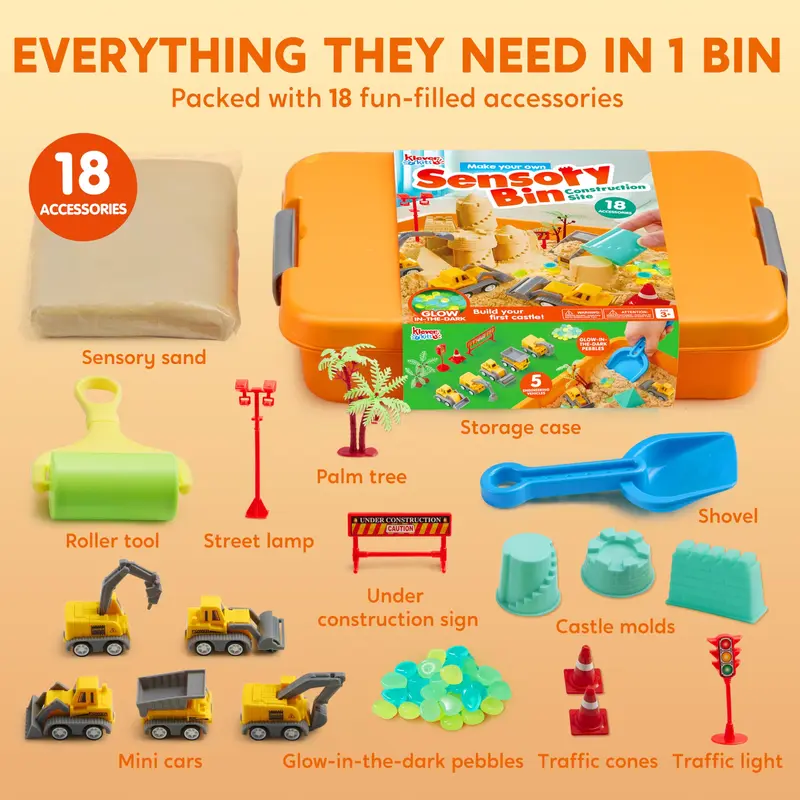Klever Kits Sensory Bin for Toddlers – Sandbox with Lid, Glow-in-the-Dark Stones, 7 Themes