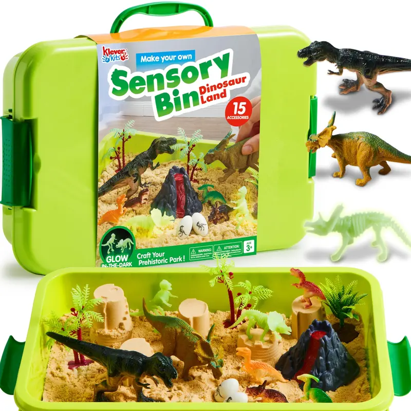 Klever Kits Sensory Bin for Toddlers – Sandbox with Lid, Glow-in-the-Dark Stones, 7 Themes