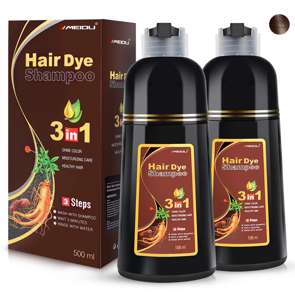 MEIDU 3-in-1 Herbal Hair Dye Shampoo – Ginseng, Grey Coverage, No Bleach