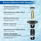 3-in-1 Bathroom Sink Drain Strainer with Pop-Up Stopper – Removable Stainless Steel Basket, Anti-Clog | Fits 1.1–2.36" Drains