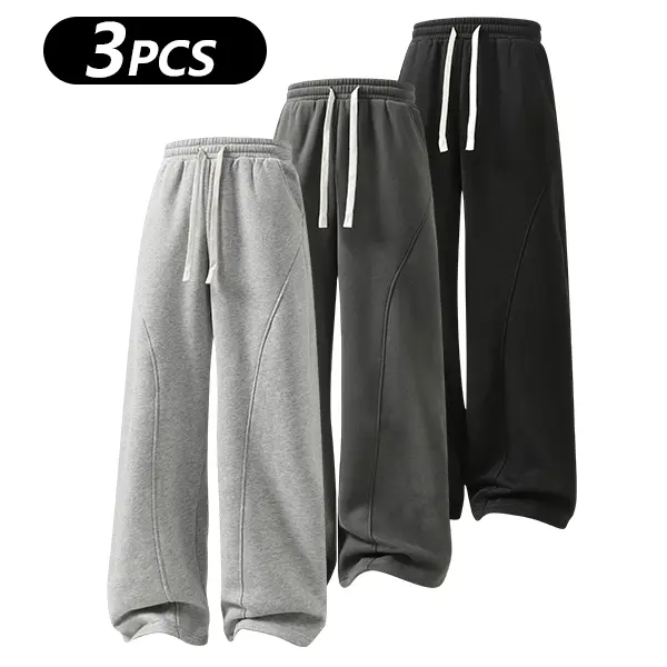 summervibes Men's Solid-Color Drawstring Pants with Curved Blade Design—Casual comfort, relaxed fit suitable for all seasons. Street-style men's trousers perfect for everyday wear and layering. Menswear Beige daily wear pant