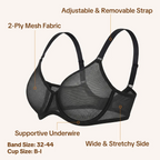Air Light Breathable Sheer Mesh Halter Bra Plus Size Summer Unlined Full Coverage Bra Underwire
