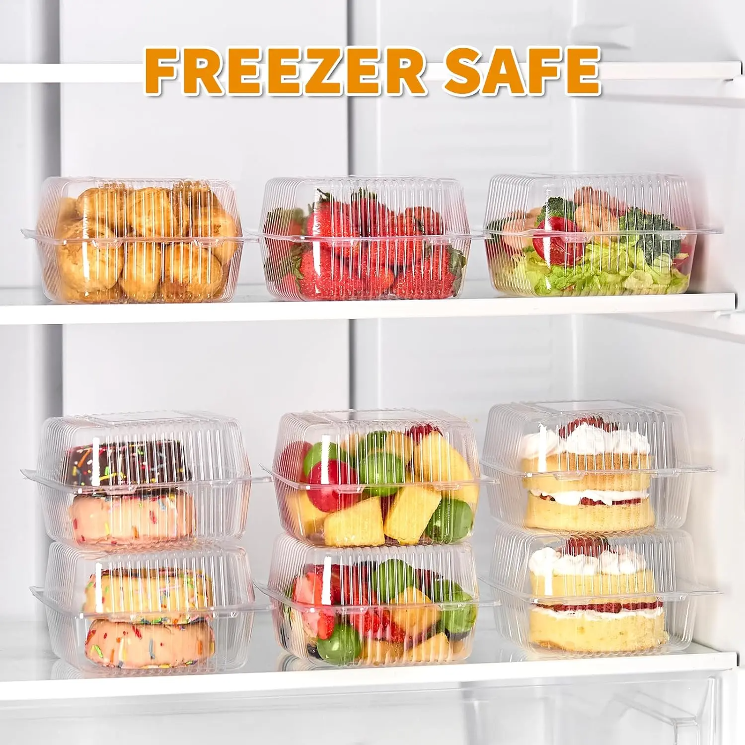 Clear Plastic Food Containers with Hinged Lids