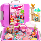 Klever Kits Sensory Bin for Toddlers – Sandbox with Lid, Glow-in-the-Dark Stones, 7 Themes